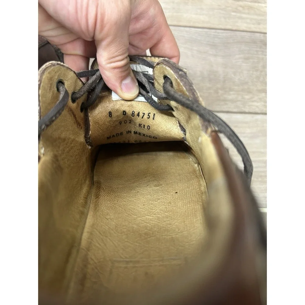 FRYE Nolan Brown Leather Moc Toe Boat Shoes Men's 8D,Mexico Double Bottom Sole